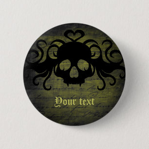 Vampire skull olive green pinback button