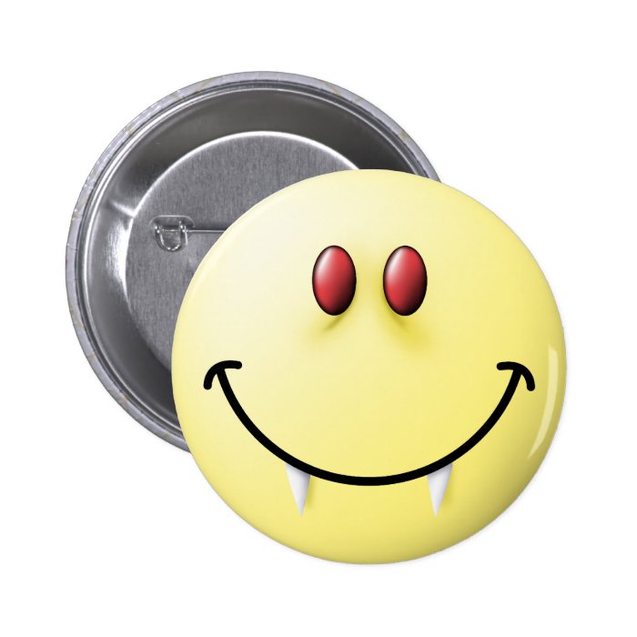 Vampire Smiley Face Pinback Button