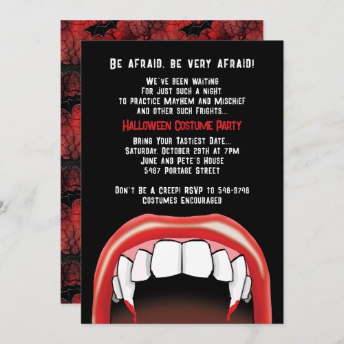 Vampire Teeth Halloween Red Blood Costume Party Invitation