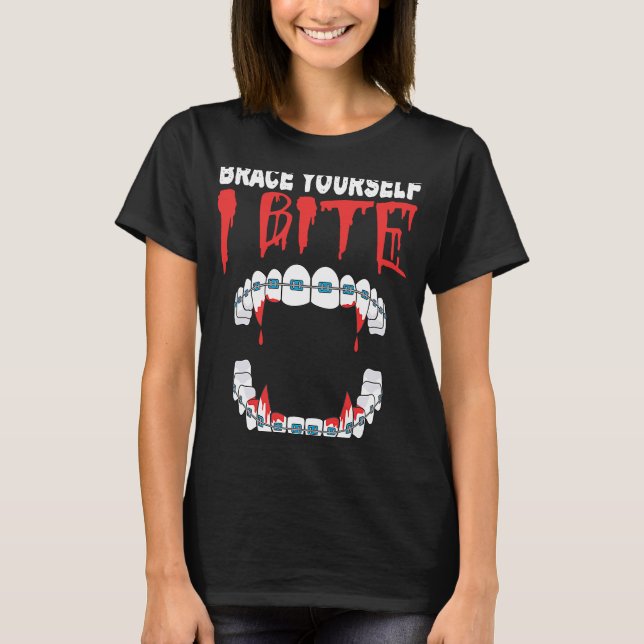 Vampire teeth with braces vampire teeth Halloween T-Shirt (Front)