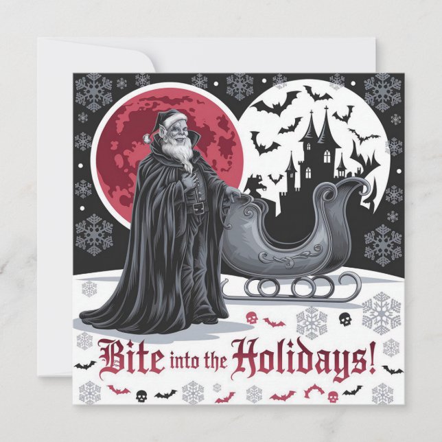 Vampire-Themed Gothic Christmas Card Crimson Moon (Front)