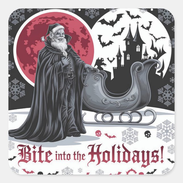 Vampire-Themed Gothic Christmas Card Crimson Moon Square Sticker (Front)