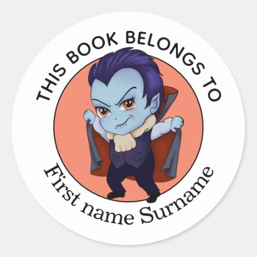 Vampire This Book Belongs To Personalized Classic Round Sticker