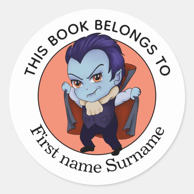 Vampire This Book Belongs To Personalized Classic Round Sticker (Front)