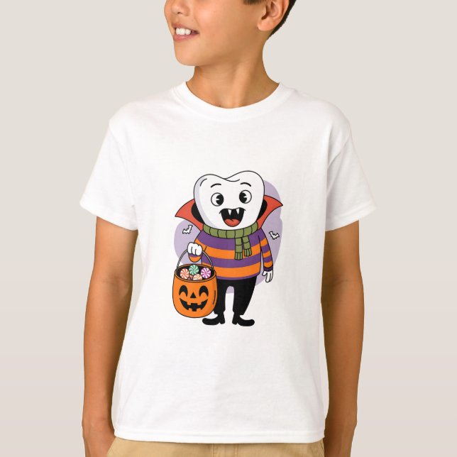 Vampire Tooth Trick-or-Treat T-Shirt (Front)
