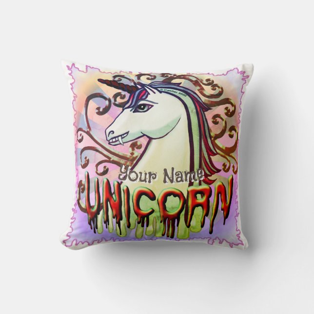 Vampire Unicorn  Throw Pillow (Front)