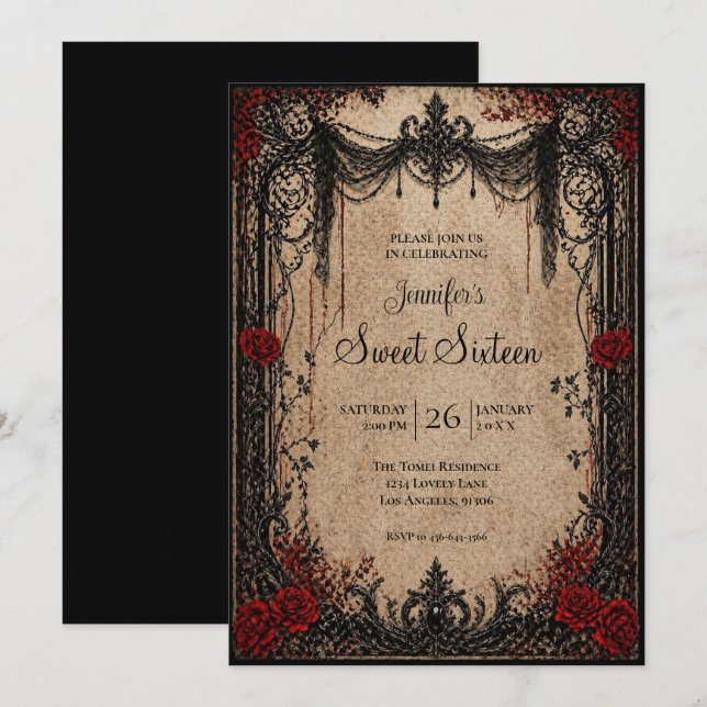 Vampire Vintage Gothic Sweet 16 Invitation (Front/Back)