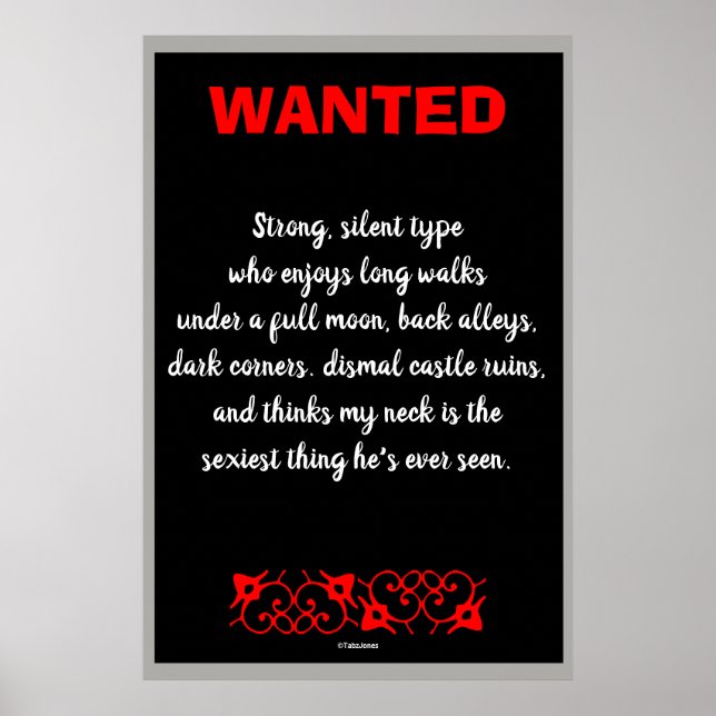 Vampire Wanted Funny Gothic Art Print (Front)