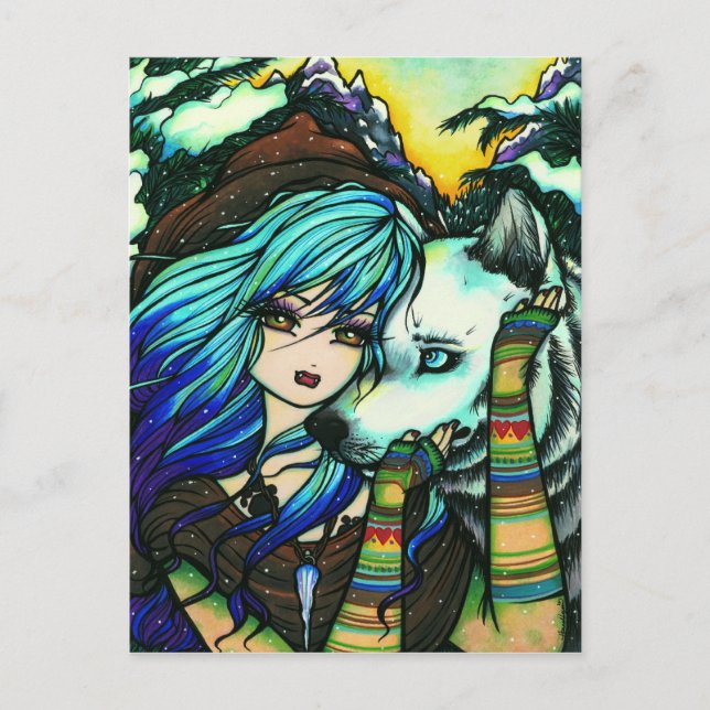 Vampire Werewolf Snow Fantasy Fairy Art Postcard (Front)