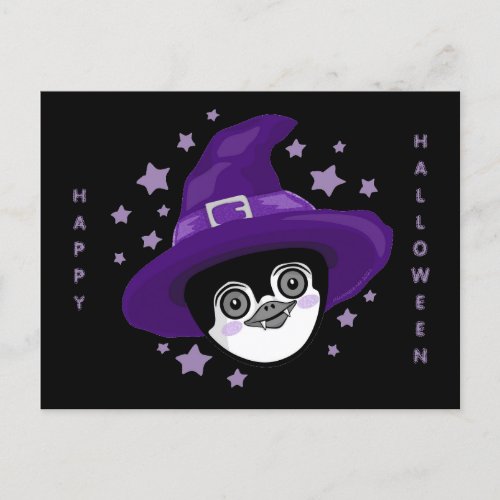 Vampire Witch Penguin Halloween  Holiday Postcard