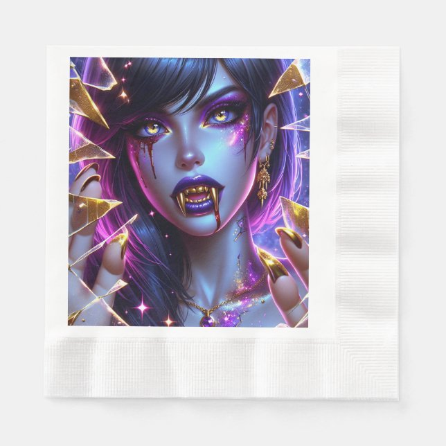 Vampire with Gold Eyes and Teeth Halloween Napkins (Front)