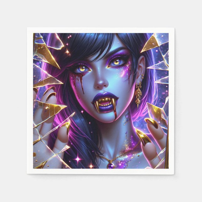 Vampire with Gold Eyes and Teeth Halloween Napkins (Front)