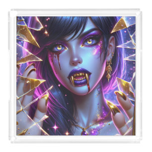 Vampire with Gold Fangs Ai Art Acrylic Tray