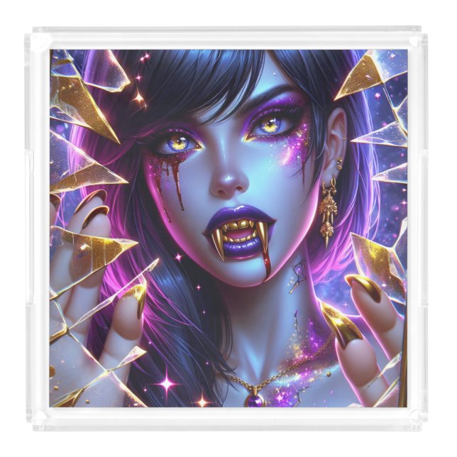 Vampire with Gold Fangs Ai Art Acrylic Tray (Front)