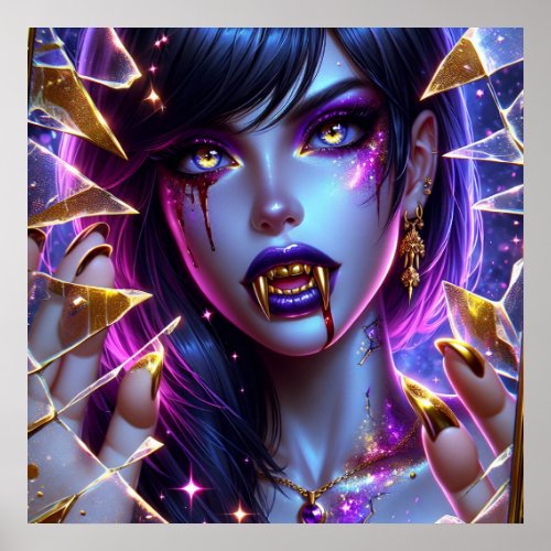 Vampire with Gold Fangs Ai Art Poster