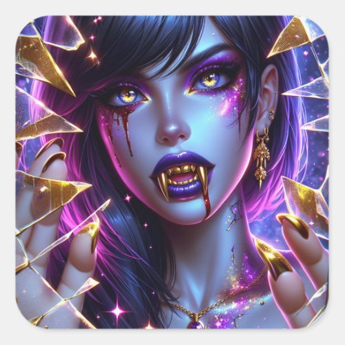 Vampire with Gold Fangs Ai Art Square Sticker
