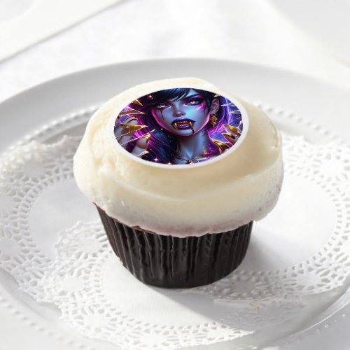 Vampire with Gold Fangs Halloween Party Edible Frosting Rounds