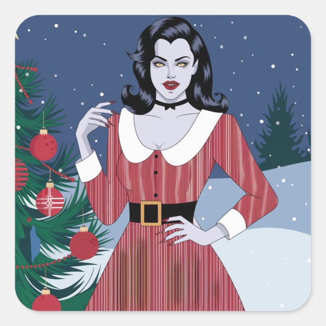 Vampire Woman Christmas Square Sticker (Front)