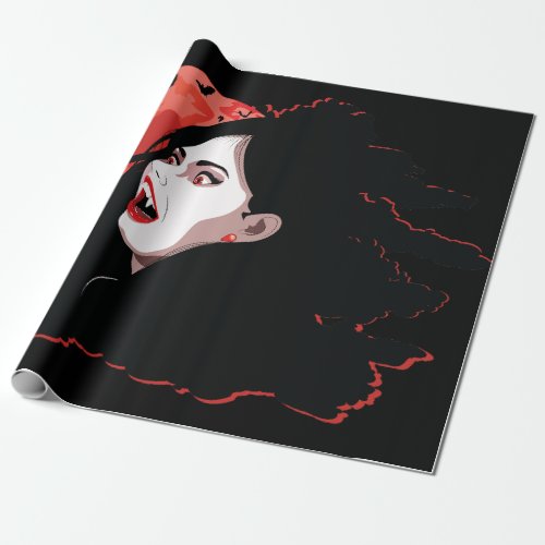 Vampire woman with red eyes and moon wrapping paper