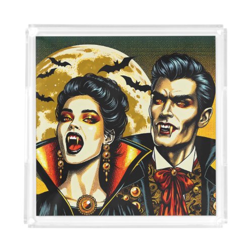 Vampires and Bats Halloween Party  Acrylic Tray