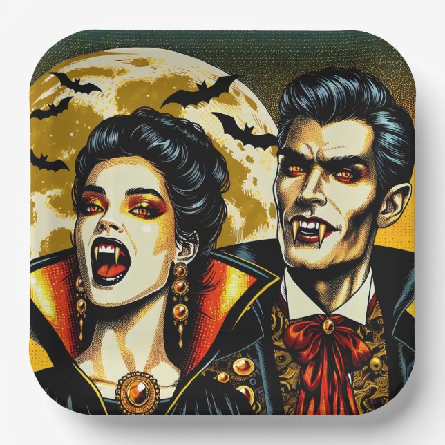 Vampires and Bats Halloween Party  Paper Plates (Front)