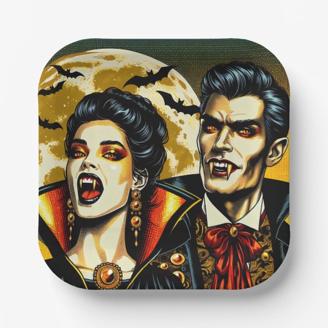 Vampires and Bats Halloween Party  Paper Plates (Front)