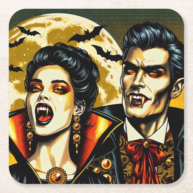 Vampires and Bats Halloween Party  Square Paper Coaster (Front)