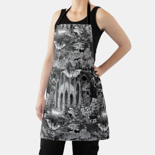 Vampires Crypt Graves Skulls Bats Gothic Church Apron