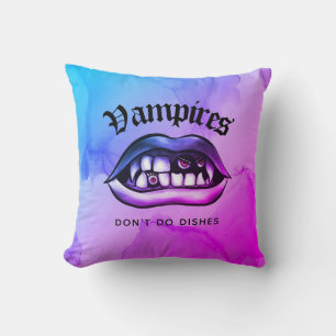 Vampires Don't Do Dishes Funny Vaporwave Throw Pillow