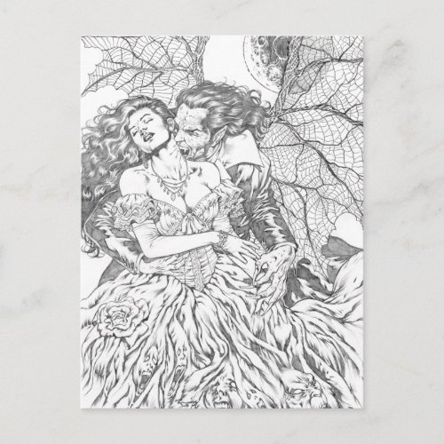Vampires Kiss by Al Rio _ Vampire and Woman Art Postcard