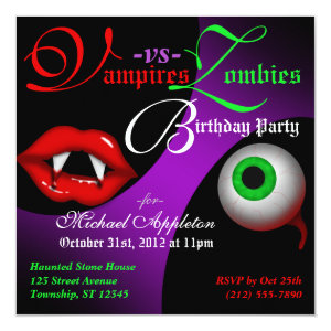 Vampires vs Zombies Halloween Birthday Invitations
