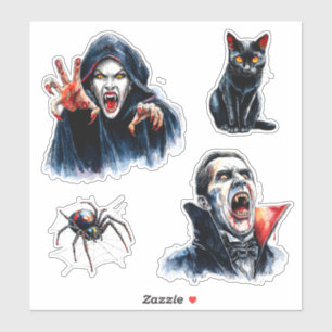 Vampiress and Vampire Halloween Gothic Cat Spider Sticker