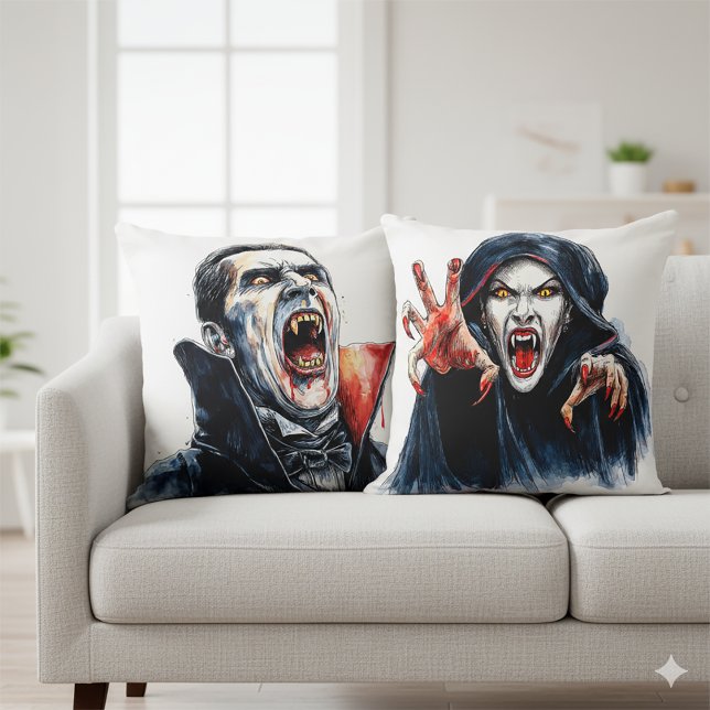 Vampiress Halloween Gothic Horror Decor Throw Pillow (Creator Uploaded)