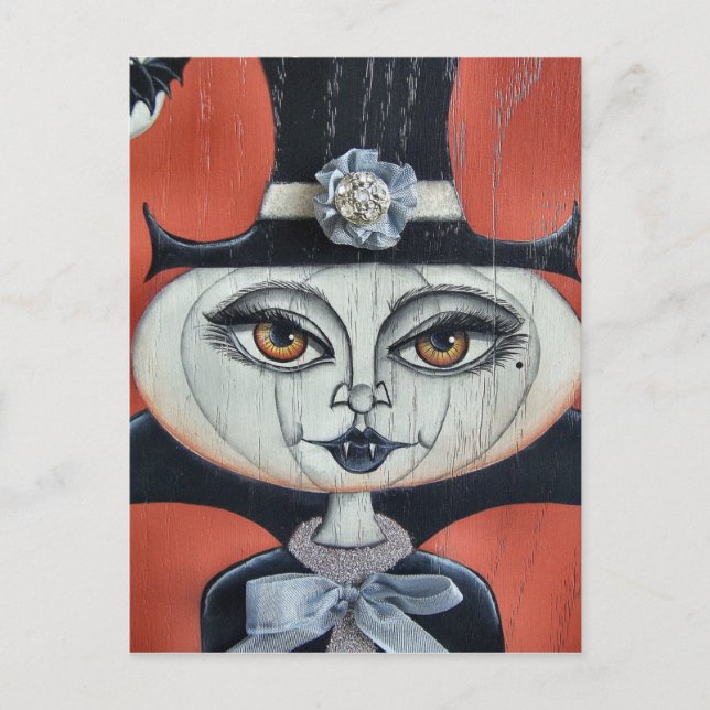 Vampiress Pumpkin Halloween Postcard (Front)