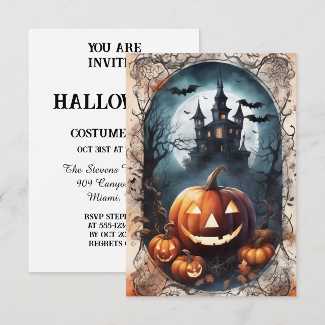 Vampiric Vogue: Design Your Dark Halloween Invitat Invitation (Front/Back)