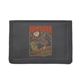 Vampurr Bites Again! Funny Cat Halloween Vintage Trifold Wallet