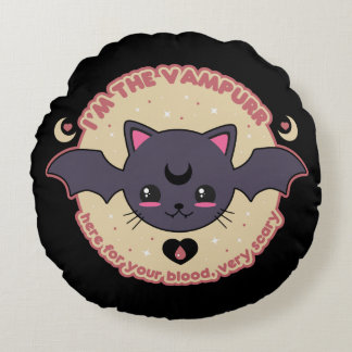 Vampurr Creepy Cute Halloween Round Pillow