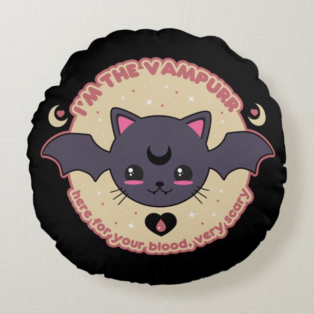 Vampurr Creepy Cute Halloween Round Pillow (Front)