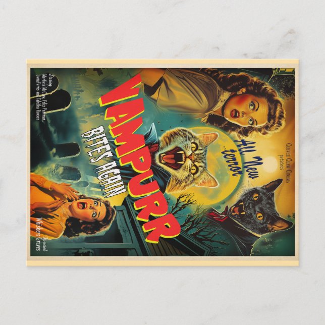 Vampurr Vampire Cat- retro horror poster Postcard (Front)