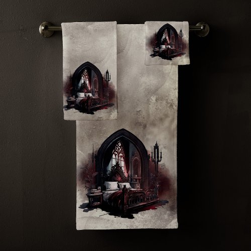 Vampy Boudoir  Gothic Red Victorian Bedroom Suite Bath Towel Set