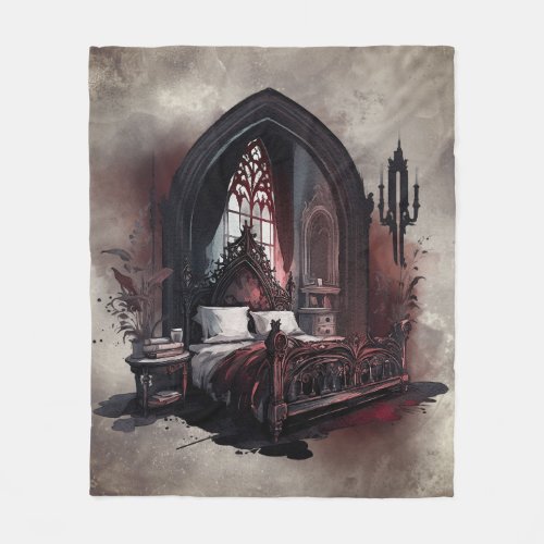 Vampy Boudoir  Gothic Red Victorian Bedroom Suite Fleece Blanket