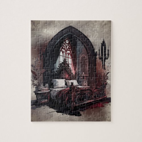 Vampy Boudoir  Gothic Red Victorian Bedroom Suite Jigsaw Puzzle