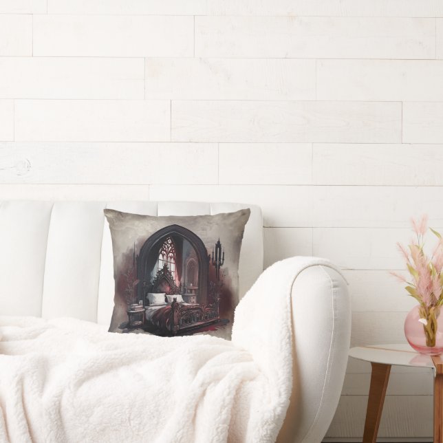 Vampy Boudoir | Gothic Red Victorian Bedroom Suite Throw Pillow (Couch)
