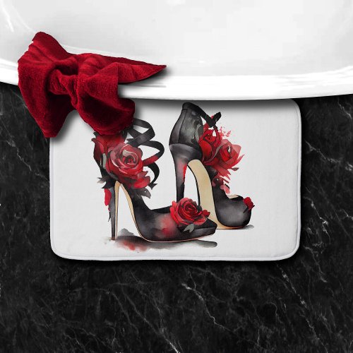 Vampy Fashion  Strappy Ankle Stilettos with Roses Bath Mat