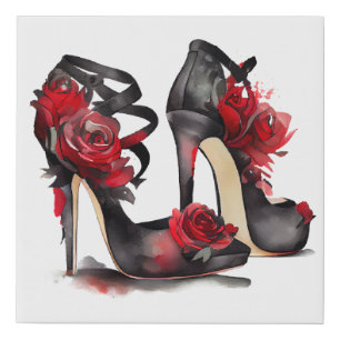 Vampy Fashion   Strappy Ankle Stilettos with Roses Faux Canvas Print
