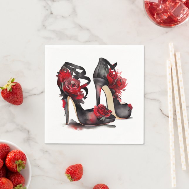 Vampy Fashion | Strappy Ankle Stilettos with Roses Napkins (Insitu)