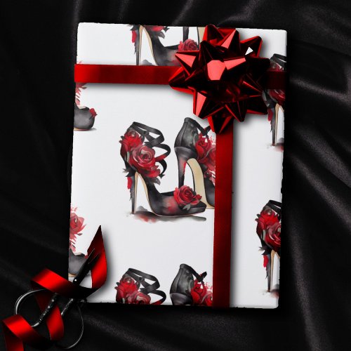 Vampy Fashion  Strappy Ankle Stilettos with Roses Wrapping Paper