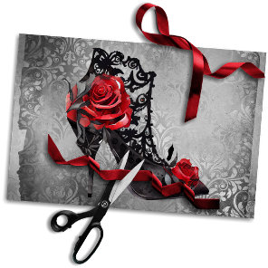 Vampy Grunge Bootie | Gothic Red Rose Stiletto Tissue Paper