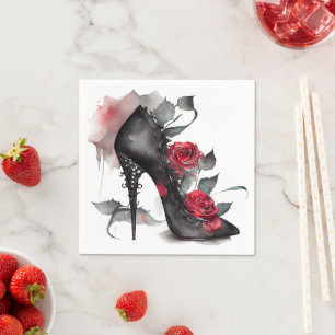 Vampy Spiked Stiletto Red Rose Fashion High Heel Napkins