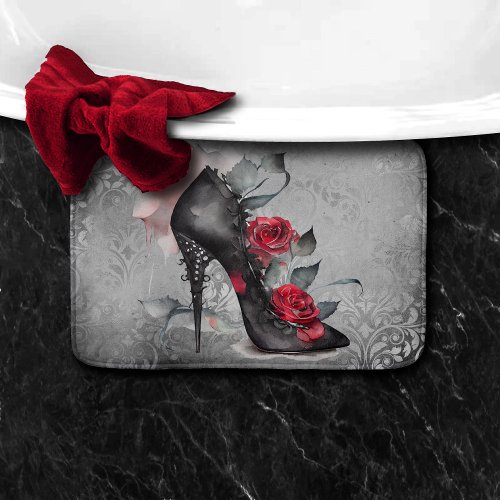 Vampy Spiked Stiletto  Red Rose High Heel Grunge Bath Mat